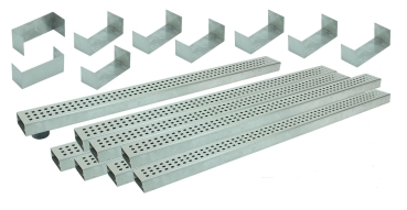 Entwässerungsrinnen Edelstahl superflach Rost Quadratlochung SET Typ 8, System 35/80